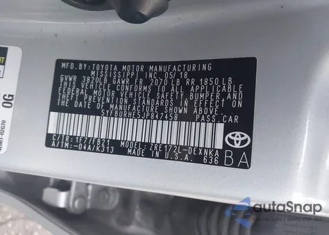2018 Toyota Corolla Le из США, поврежденный, VIN 5YFBURHE5JP847458